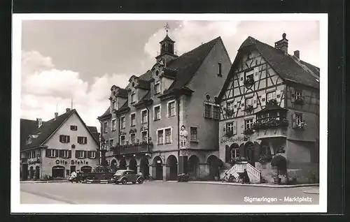 AK Sigmaringen, Geschäft von Otto Stehle am Marktplatz