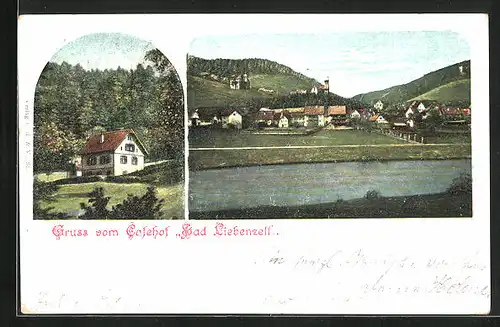 AK Bad Liebenzell, Gasthaus Cafehof, Ortsansicht vom Fluss aus