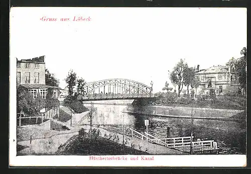 AK Lübeck, Kanalpartie mit Hüxthertorbrücke