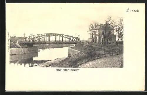 AK Lübeck, Flusspartie mit Blick auf Hüxterthorbrücke