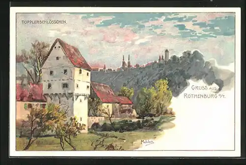 Lithographie Rothenburg o. T., Topplerschlösschen