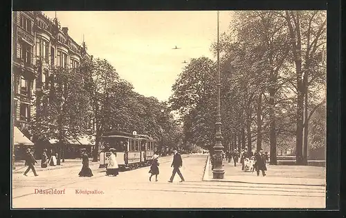 AK Düsseldorf, Köngisallee mit Strassenbahn