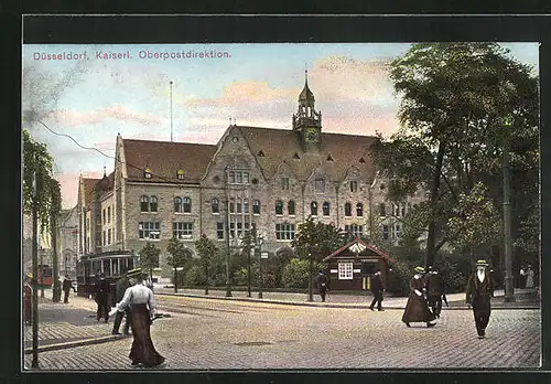 AK Düsseldorf, Kaiserliche Oberpostdirektion mit Strassenbahn
