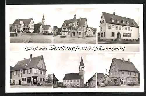 AK Deckenpfronn /Schwarzwald, Geschäft, Kirche, Gebäudeansicht