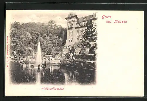AK Meissen, Gasthaus Waldschlösschen mit Fontäne