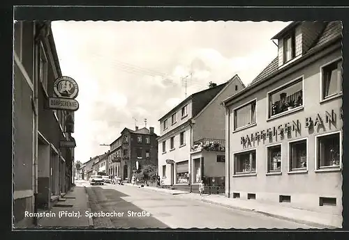 AK Ramstein /Pfalz, Spesbacher Strasse mit Gasthaus Dorfschenke und Raiffeisen Bank
