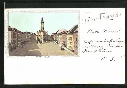 AK Traunstein, Marktplatz mit Kirche