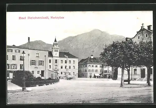 AK Bad Reichenhall, Marktplatz gegen Gebirgszug