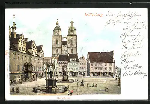 AK Wittenberg, Marktplatz mit Denkmälern