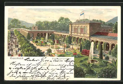 Lithographie Bad Kissingen, Conversationshaus mit Park