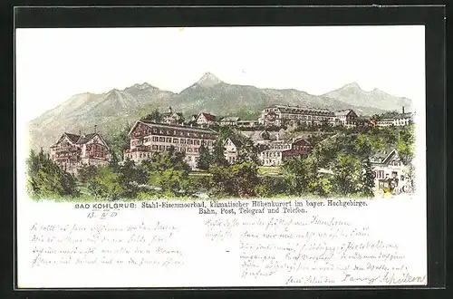 Lithographie Bad Kohlgrub, Ortspartie mit Kurhaus