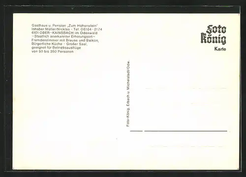 AK Kainsbach im Odenwald, Blick auf das Gasthaus Hohenstein