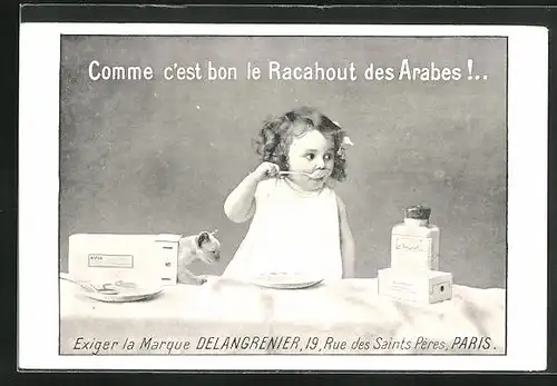 AK Paris, Delangrenier, 19, Rue des Saints Pères, Kleines Mädchen beim Essen, Medikament
