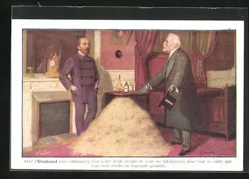 AK Mann mit Sand beim Arzt, Medikament Urodonal