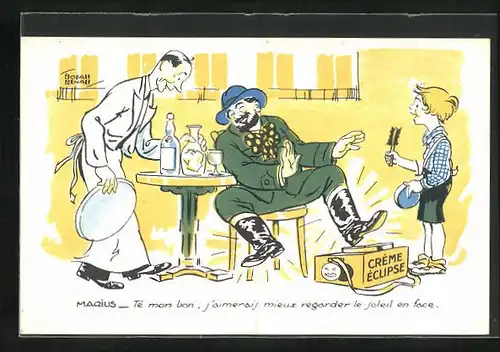 AK Junge putzt einem Herrn die Schuhe, Schuhputzmittel Crème Éclipse