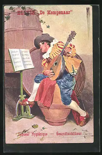 AK Lautenspieler vor dem Notenblatt, Elixir de Dempenaar, Medikament