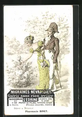 AK Herr und Dame pflücken Blumen, Medikament Édrine