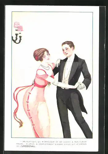 Künstler-AK Reklame für Medikament Urodonal, Paar beim Tanz