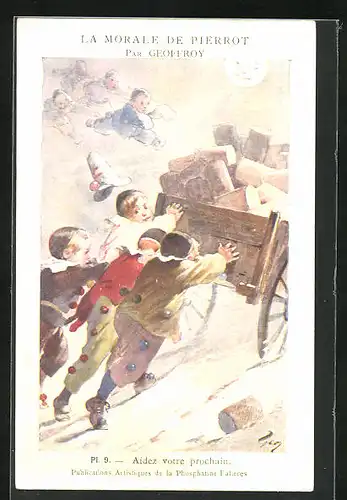 AK La Morale de Pierrot par Geoffroy, Reklame für Phosphatine Falières