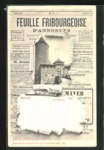 AK Romont, Le chateau, Zeitung Feuille fribourgeoise