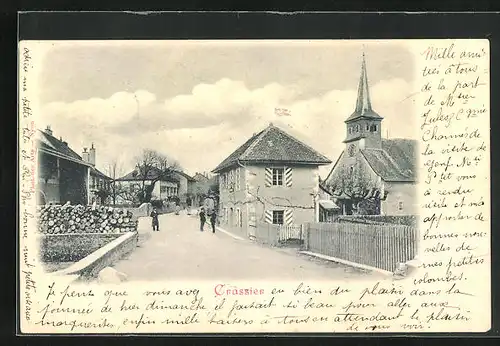 AK Crassier, Strassenpartie mit Kirche