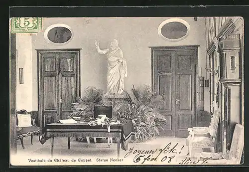 AK Coppet, Vestibule du Château de Coppet, Statue Necker