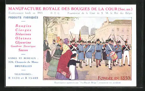 AK Manufacture Royale des Bougies de la cour, Reklame, Soldaten-Parade