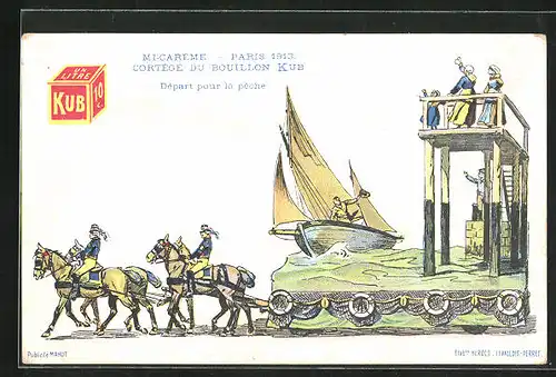 AK Paris, 1913, Mi-Careme, Cortege du Bouillon Kub, Reklame, Festzugswagen