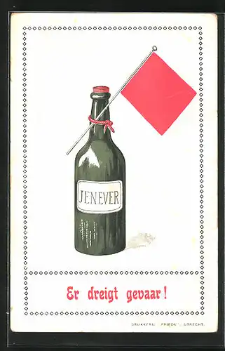 AK Flasche mit roter Fahne, Reklame für Jenever-Schnaps