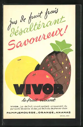 AK Pamplemousse Orange Ananas, Reklame für Vivor-Früchte