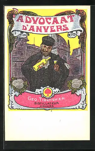 Künstler-AK Anvers, Advokaat d`Anvers, Reklame für Geo. Tiberghien Distillateur