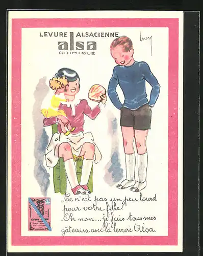 Künstler-AK Levure Alsacienne alsa Chimique, Kinder unterhalten sich, Reklame