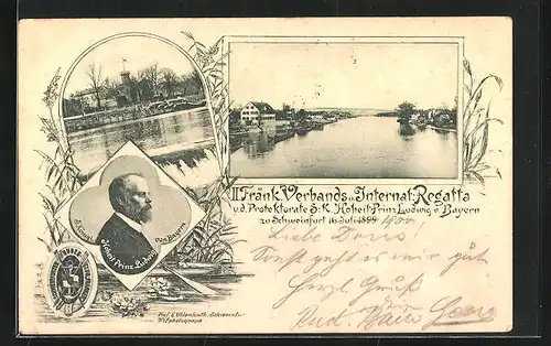 AK Schweinfurt, Festpostkarte, II. Fränk. Verbands- und Internat. Regatta 1899, Rudersport