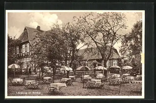 AK Winkel /Gifhorn, Garten vom Gasthaus Lönskrug