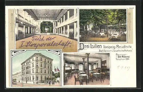 AK Leipzig-Reudnitz, Ball-, Concert und Gesellschaftshaus Drei Lilien mit Restaurant