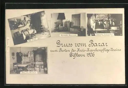 AK Gifhorn, Bazar zum Besten des Kreis-Krankenpflege-Vereins 1906, Café Orient, Altdeutsche Weinstube
