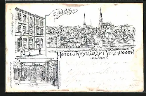 Lithographie Mönchengladbach, Hotel & Restaurant Verbrüggen, Innenansicht