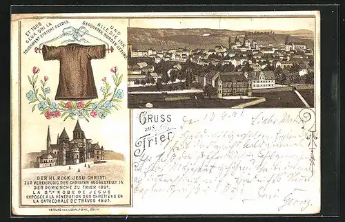 Vorläufer-Lithographie Trier, 1891, Totalansicht, Der Hl. Rock Jesu Christi