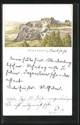 Vorläufer-Lithographie Blankenburg /Harz, 1894, Ruine Regenstein