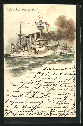 Künstler-AK Johann Georg Siehl-Freystett: Kriegsschiff SMS Victoria Luise auf hoher See