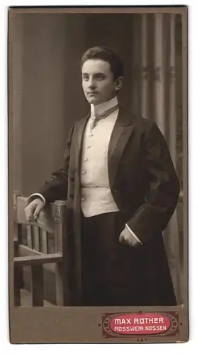Fotografie Max Rother, Rosswein, Mittelstr. 17, Portrait junger Herr im Anzug mit eleganter Weste