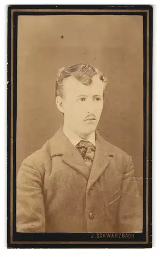 Fotografie J. Schwarzbach, Schluckenau, Portrait junger Herr mit Seitenscheitel und Krawatte
