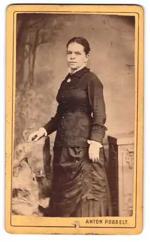 Fotografie Anton Posselt, Reichenberg, Töpferplatz, Portrait bürgerliche Dame im edlen Kleid