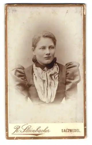 Fotografie R. Steinbacher, Salzwedel, Neuperver-Str. 38, Portrait junge hübsche Dame in edler Bluse mit Puffärmeln