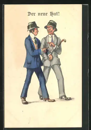 AK Der neue Hut!, Zwei Herren im Anzug