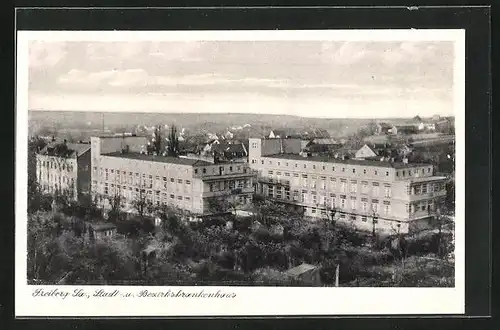 AK Freiberg /Sa., Stadt- u. Bezirkskrankenhaus aus der Vogelschau