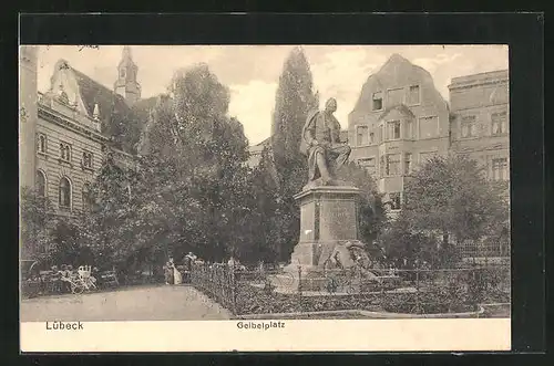 AK Lübeck, Geibelplatz mit Denkmal