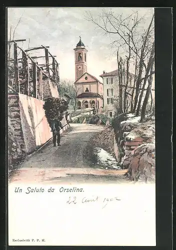 AK Orselina, Holzfäller beladen mit Holzscheiten