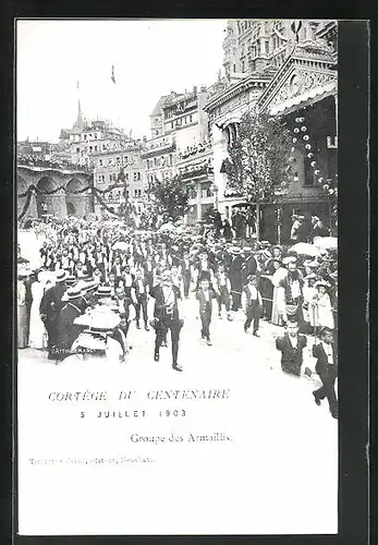 AK Lausanne, Cortege du Centenaire 1903, Group des Armaillis