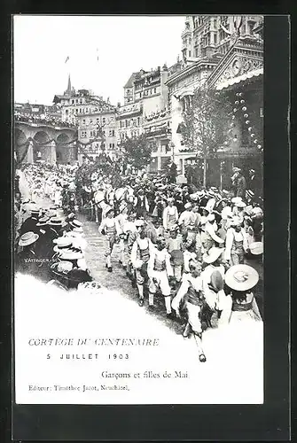 AK Lausanne, Cortege du Centenaire 1903, Garcons et filles de Mai